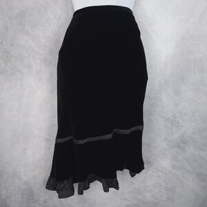 Velvet Skirt Womens 4 Black Whimsy Fairy Goth Trumpet Ruffle Hem Lined Midi